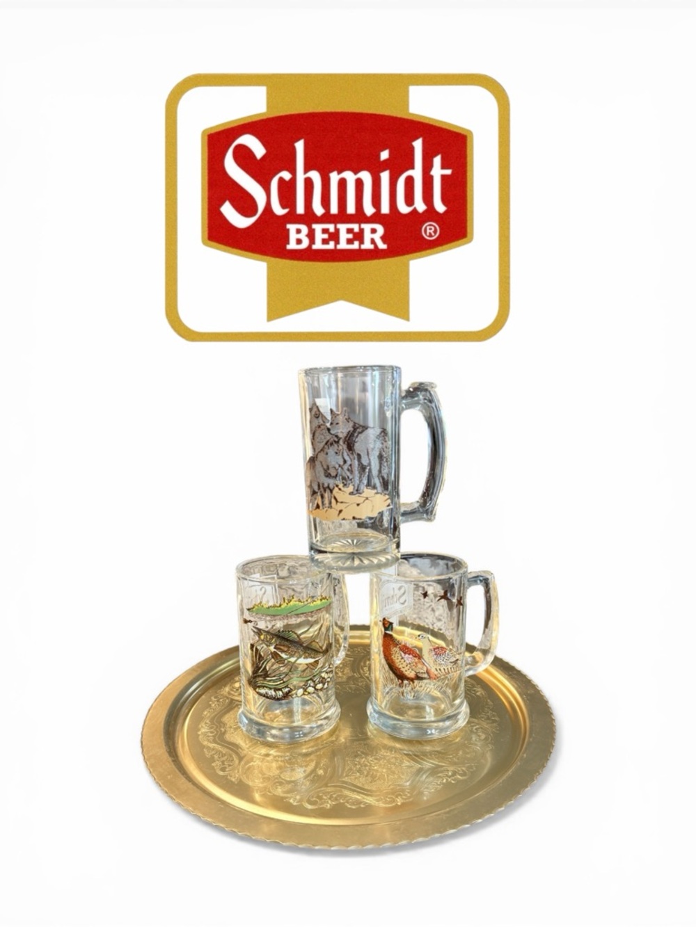 Vintage Schmidt Collector Series Glass Beer Mugs and Gold Tray - Picture 9 of 14